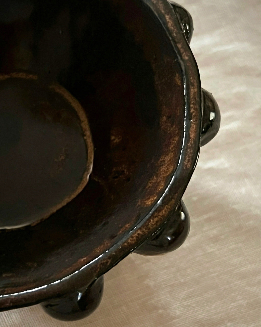Bubble Pedestal Vessel | Dark Iron Glaze