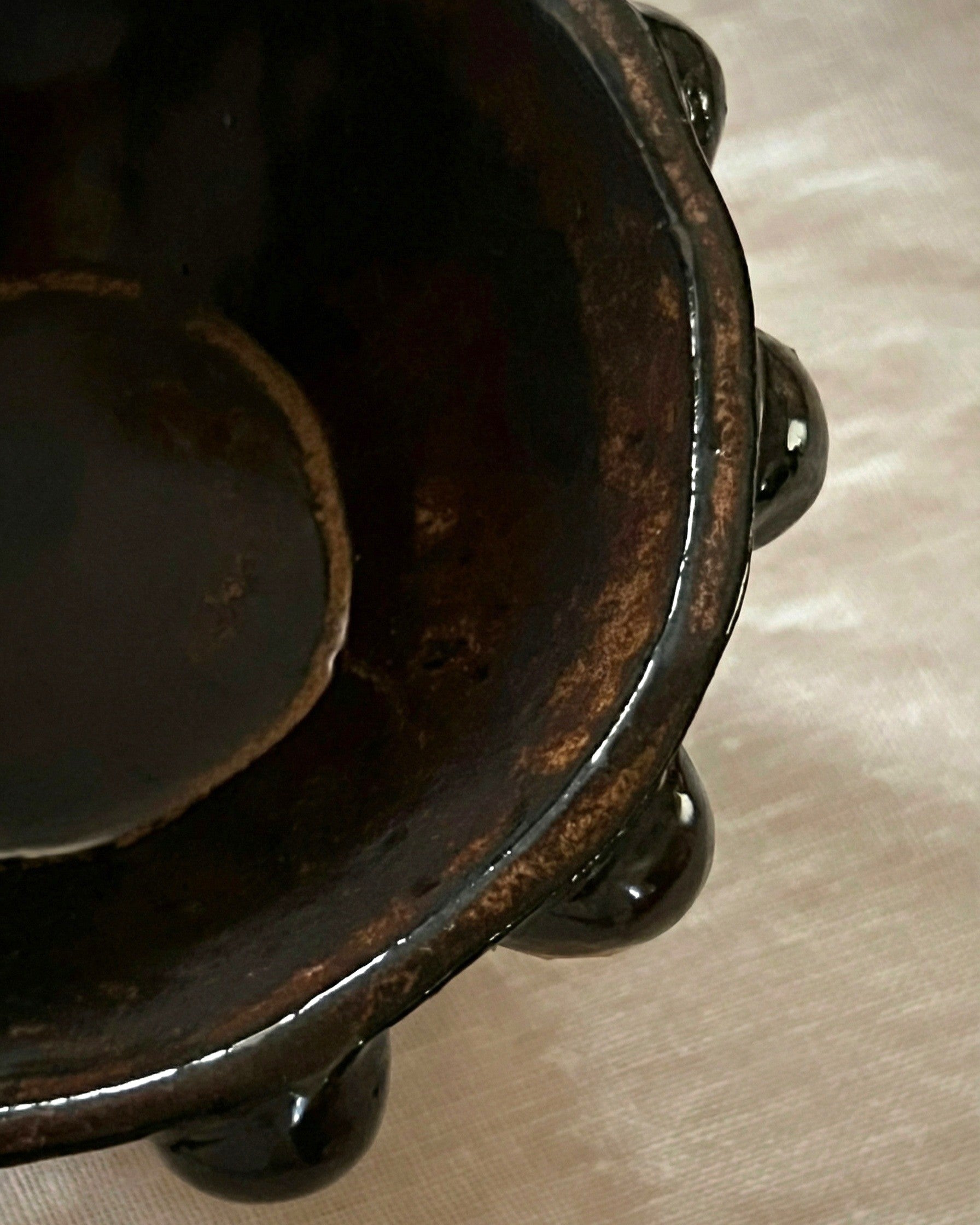 Bubble Pedestal Vessel | Dark Iron Glaze