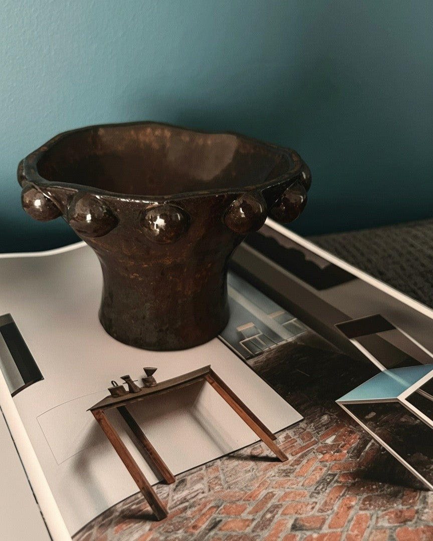 Bubble Pedestal Vessel | Dark Iron Glaze