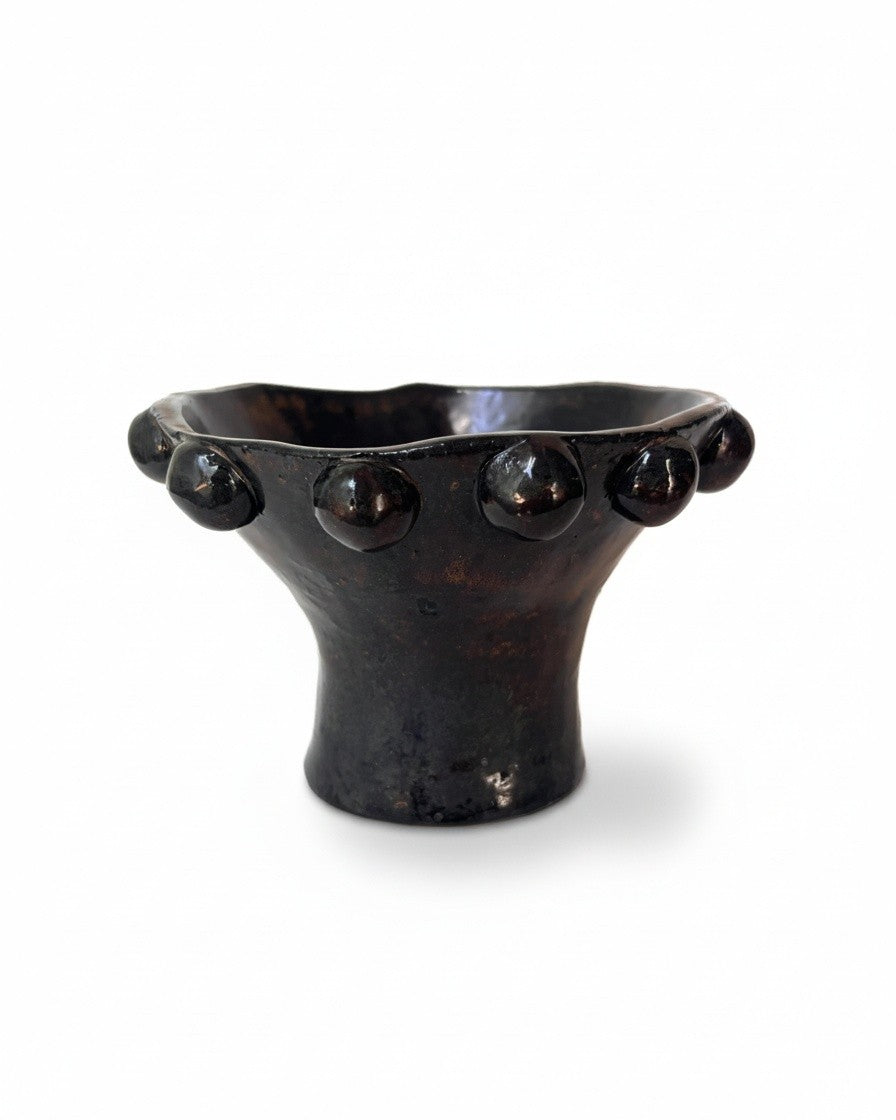 Bubble Pedestal Vessel | Dark Iron Glaze