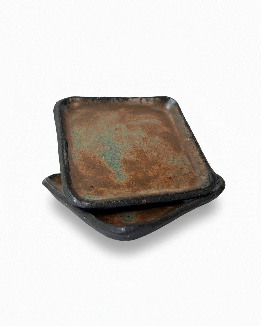 Stone Square Plates | Moss-Iron Glaze